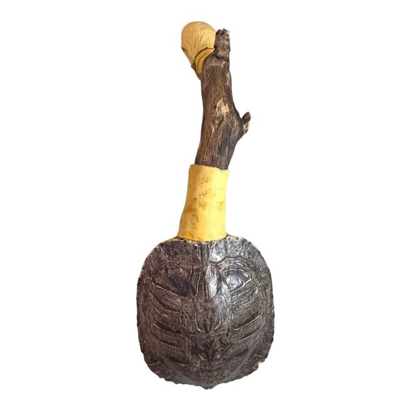 Vintage Native American Signed Handcrafted Driftwood & Turtle Shell Rattle - Picture 2 of 8